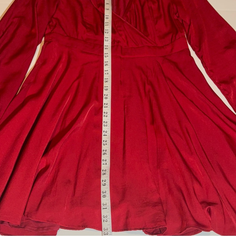 Petal & Pup Red Long-Sleeve Wrap Midi Dress, Sz 12, fits smaller. - Picture 12 of 15